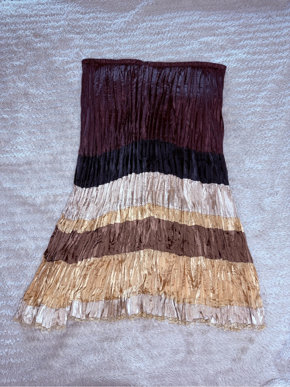 Vintage Pleated Striped Maxi Skirt in Brown, Black & Gold